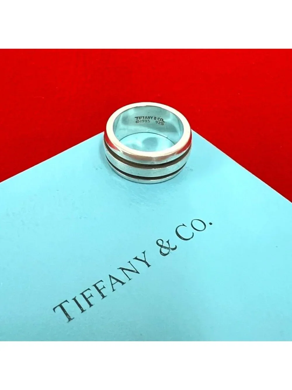 Tiffany & Co Vintage Grooved Double Line Ring 925 Sterling Silver